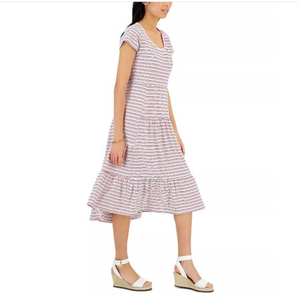 NWT Tommy Hilfiger Striped Tiered Midi Dress Women's Size L - Picture 3 of 9